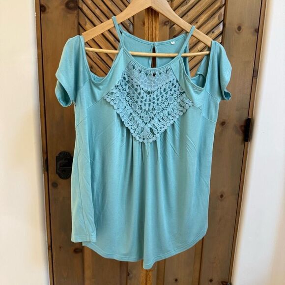 Crochet short sleeve cut out knit top XL - Picture 1 of 5